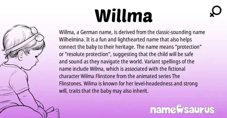 Infographic about Willma name meaning, Willma is a name from German origin(s).