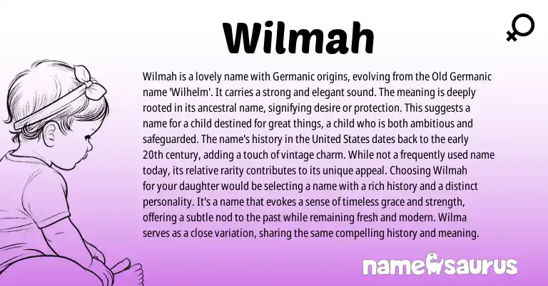 Infographic about Wilmah name meaning, Wilmah is a name from Germanic origin(s).