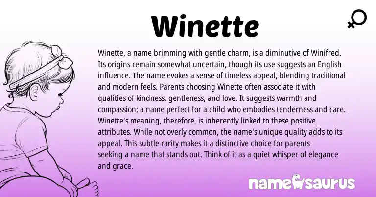 Infographic about Winette name meaning, Winette is a name from English origin(s).