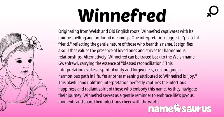 Infographic about Winnefred name meaning, Winnefred is a name from Old English, Welsh origin(s).