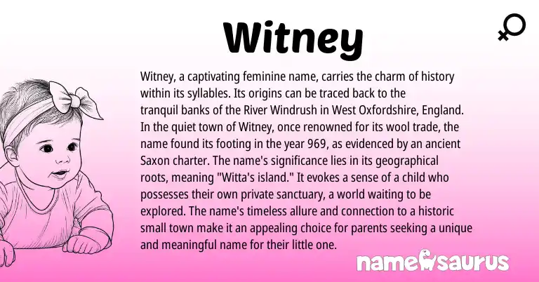 Infographic about Witney name meaning, Witney is a name from Saxon, England origin(s).