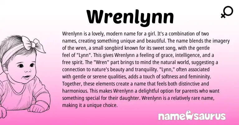 Infographic about Wrenlynn name meaning, Wrenlynn is a name from English origin(s).