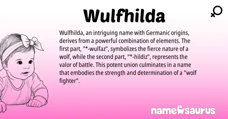 Infographic about Wulfhilda name meaning, Wulfhilda is a name from Germanic origin(s).