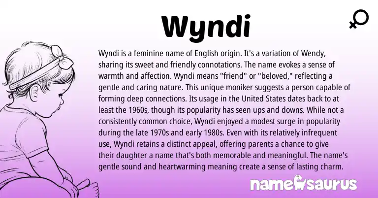 Infographic about Wyndi name meaning, Wyndi is a name from English origin(s).