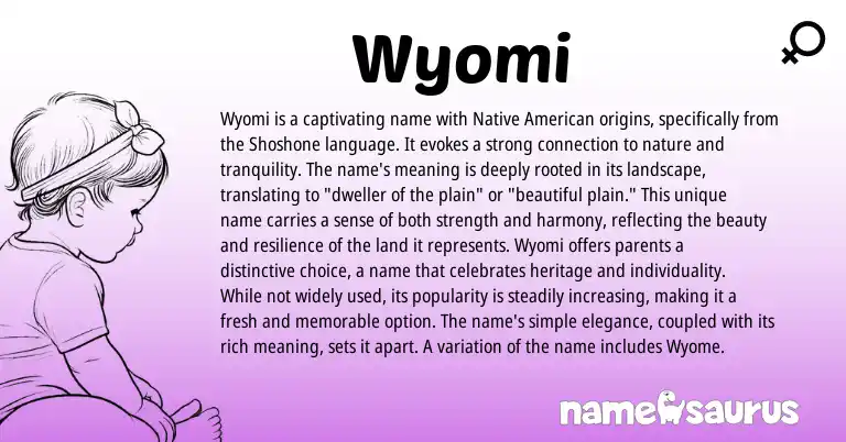 Infographic about Wyomi name meaning, Wyomi is a name from American origin(s).
