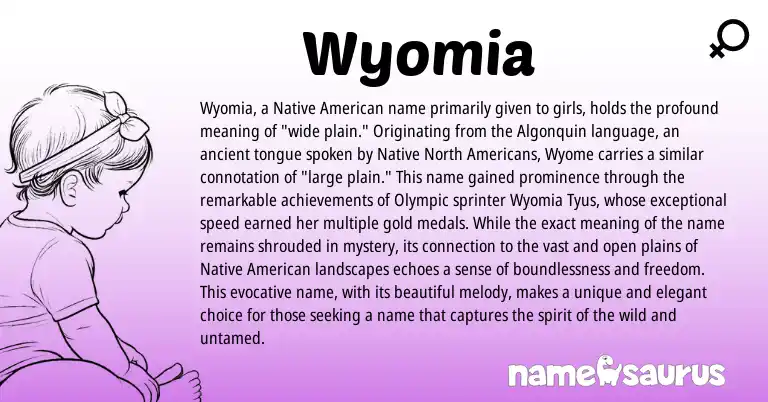 Infographic about Wyomia name meaning, Wyomia is a name from Native American, Algonquin origin(s).