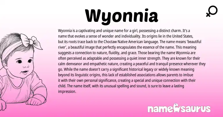 Infographic about Wyonnia name meaning, Wyonnia is a name from American, Choctaw origin(s).