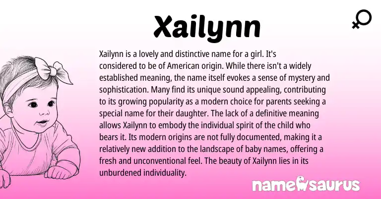 Infographic about Xailynn name meaning, Xailynn is a name from American origin(s).