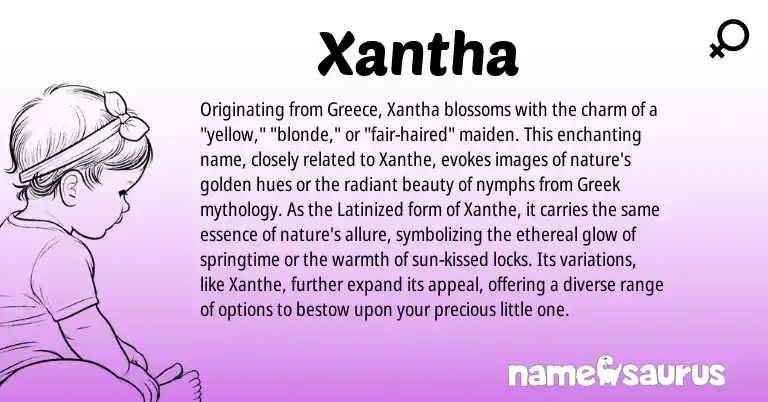 Infographic about Xantha name meaning, Xantha is a name from Greece, Greek origin(s).
