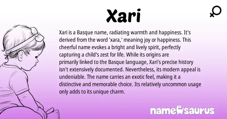 Infographic about Xari name meaning, Xari is a name from Basque origin(s).