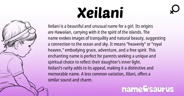Infographic about Xeilani name meaning, Xeilani is a name from Hawaiian origin(s).