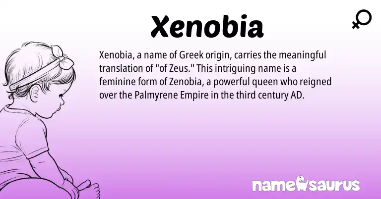 Infographic about Xenobia name meaning, Xenobia is a name from Greek origin(s).
