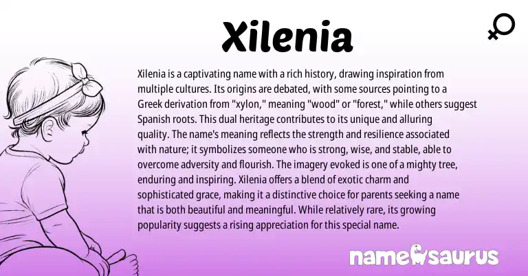 Infographic about Xilenia name meaning, Xilenia is a name from Greek origin(s).