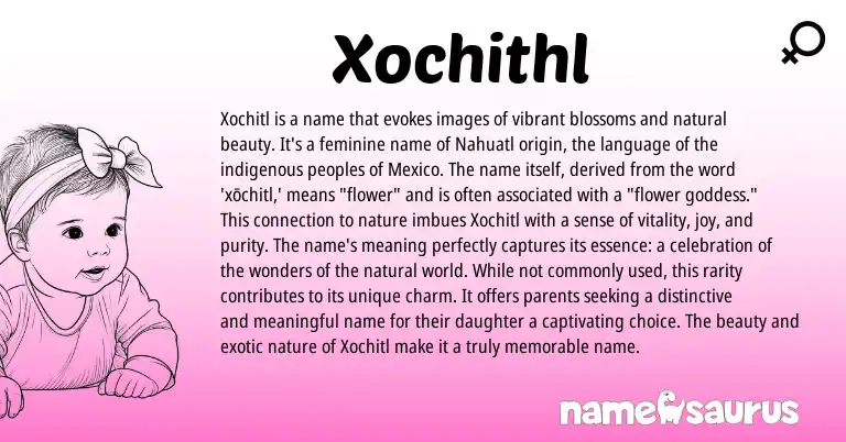 Infographic about Xochithl name meaning, Xochithl is a name from Nahuatl origin(s).