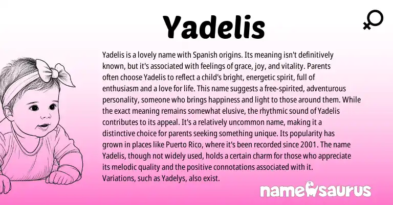 Infographic about Yadelis name meaning, Yadelis is a name from Spanish origin(s).