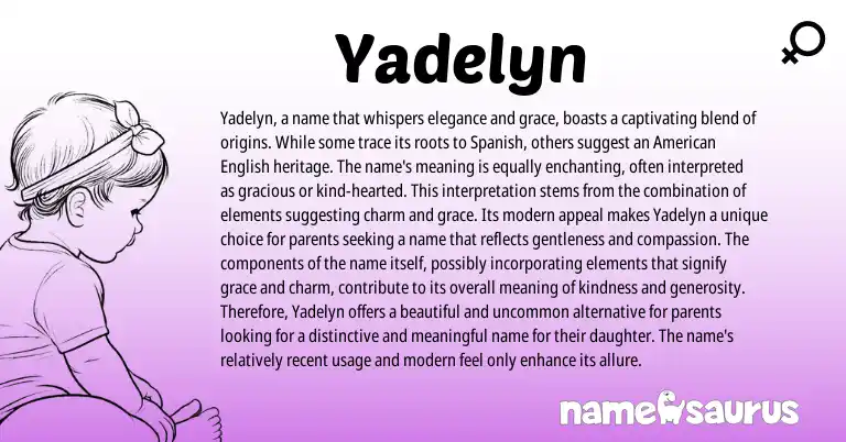 Infographic about Yadelyn name meaning, Yadelyn is a name from Spanish origin(s).