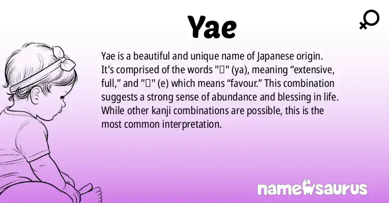 Infographic about Yae name meaning, Yae is a name from Japanese origin(s).