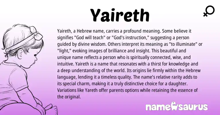 Infographic about Yaireth name meaning, Yaireth is a name from Hebrew origin(s).