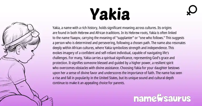Infographic about Yakia name meaning, Yakia is a name from Hebrew origin(s).