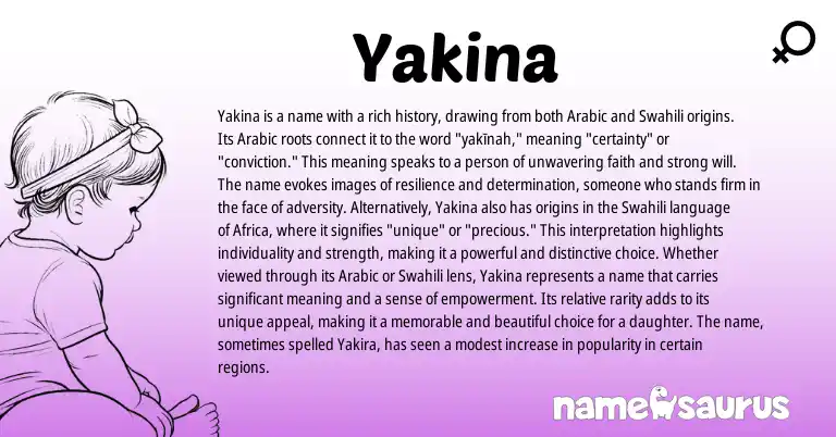 Infographic about Yakina name meaning, Yakina is a name from Arabic origin(s).