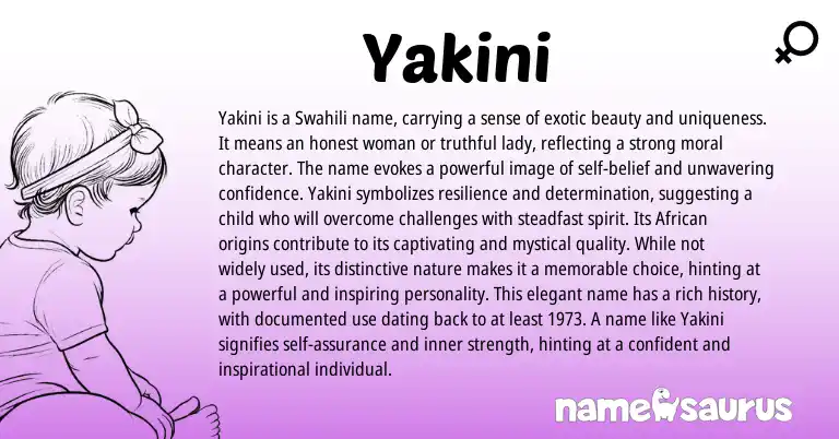 Infographic about Yakini name meaning, Yakini is a name from African, Swahili origin(s).