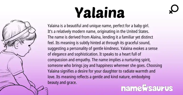 Infographic about Yalaina name meaning, Yalaina is a name from Greek origin(s).