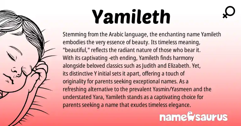 Infographic about Yamileth name meaning, Yamileth is a name from Arabic origin(s).