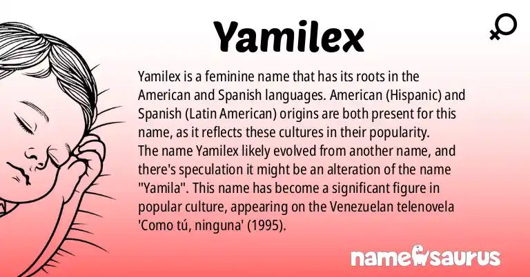 Infographic about Yamilex name meaning, Yamilex is a name from American (Hispanic), Spanish (Latin American) origin(s).