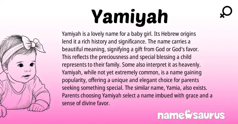Infographic about Yamiyah name meaning, Yamiyah is a name from Hebrew origin(s).