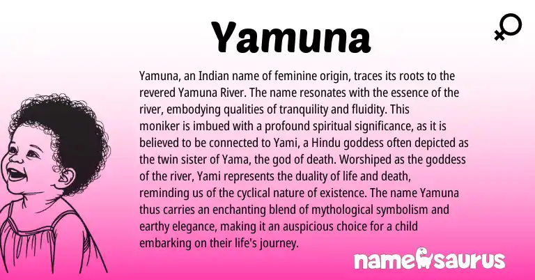 Infographic about Yamuna name meaning, Yamuna is a name from Indian, Hindu origin(s).