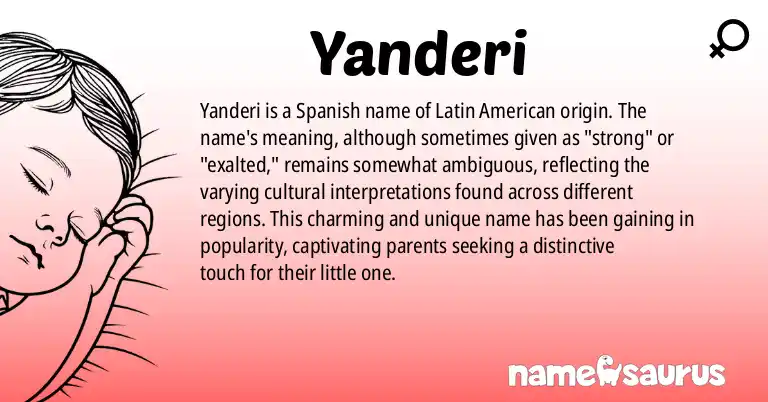 Infographic about Yanderi name meaning, Yanderi is a name from Spanish (Latin American) origin(s).