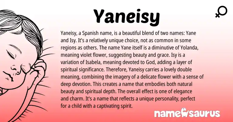 Infographic about Yaneisy name meaning, Yaneisy is a name from Cuban, Spanish origin(s).