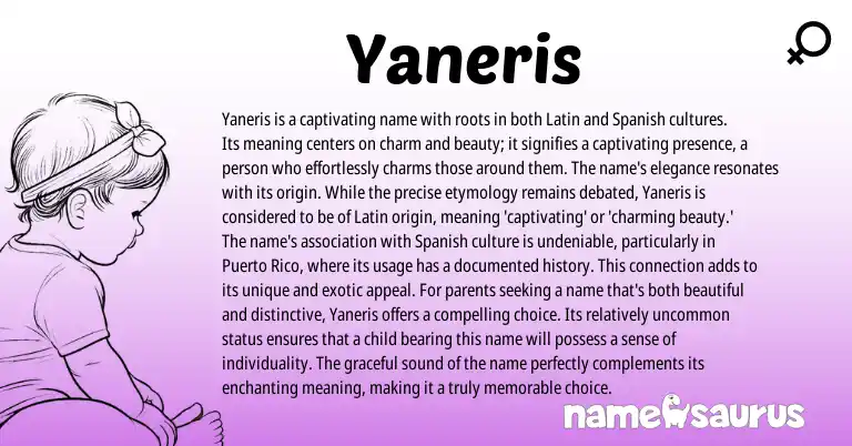 Infographic about Yaneris name meaning, Yaneris is a name from Latin origin(s).