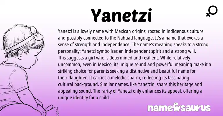 Infographic about Yanetzi name meaning, Yanetzi is a name from Mexican origin(s).