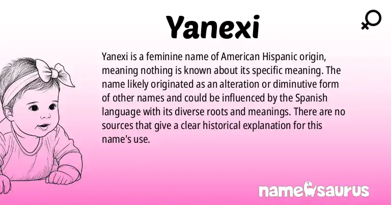 Infographic about Yanexi name meaning, Yanexi is a name from American (Hispanic) origin(s).