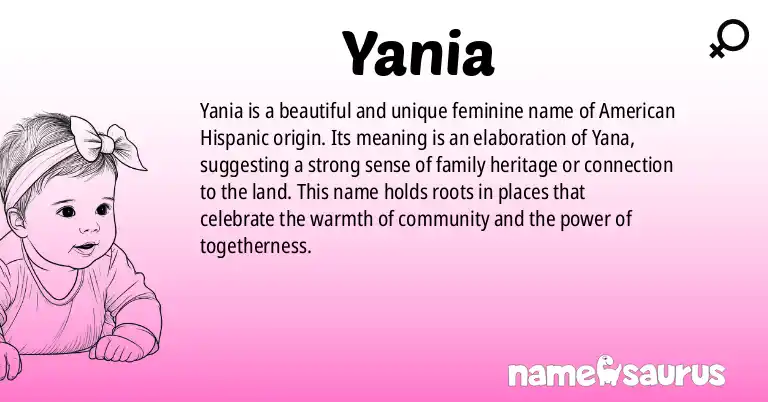 Infographic about Yania name meaning, Yania is a name from American (Hispanic) origin(s).