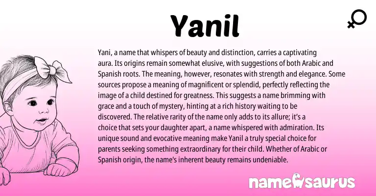 Infographic about Yanil name meaning, Yanil is a name from Arabic origin(s).