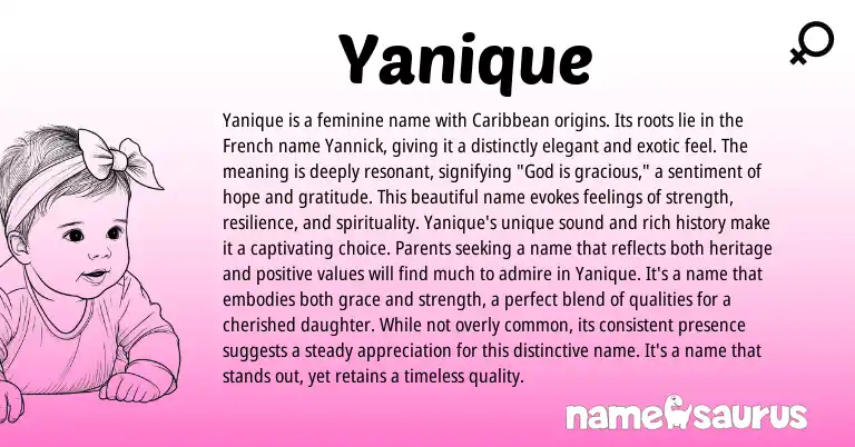 Infographic about Yanique name meaning, Yanique is a name from Jamaican, French origin(s).