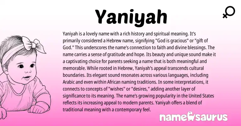 Infographic about Yaniyah name meaning, Yaniyah is a name from Hebrew origin(s).