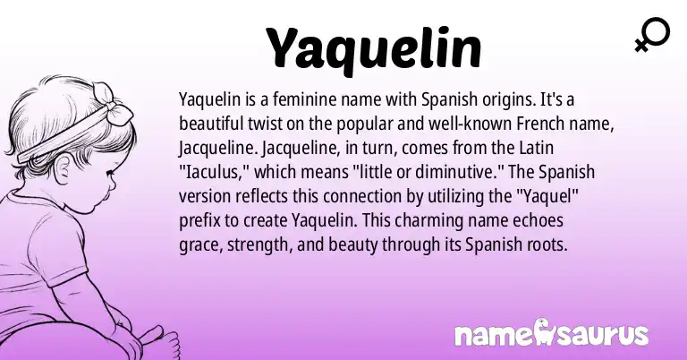 Infographic about Yaquelin name meaning, Yaquelin is a name from Spanish origin(s).