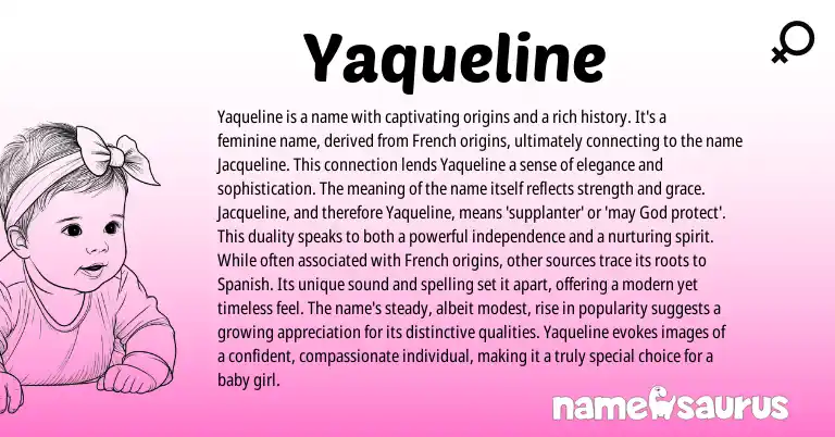 Infographic about Yaqueline name meaning, Yaqueline is a name from French, Spanish origin(s).
