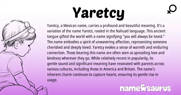 Infographic about Yaretcy name meaning, Yaretcy is a name from Mexican origin(s).