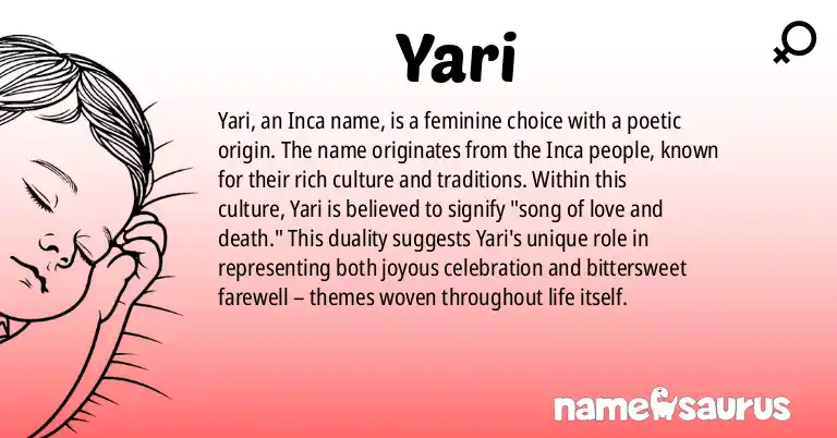 Infographic about Yari name meaning, Yari is a name from Inca origin(s).