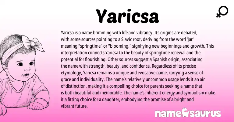 Infographic about Yaricsa name meaning, Yaricsa is a name from Slavic origin(s).