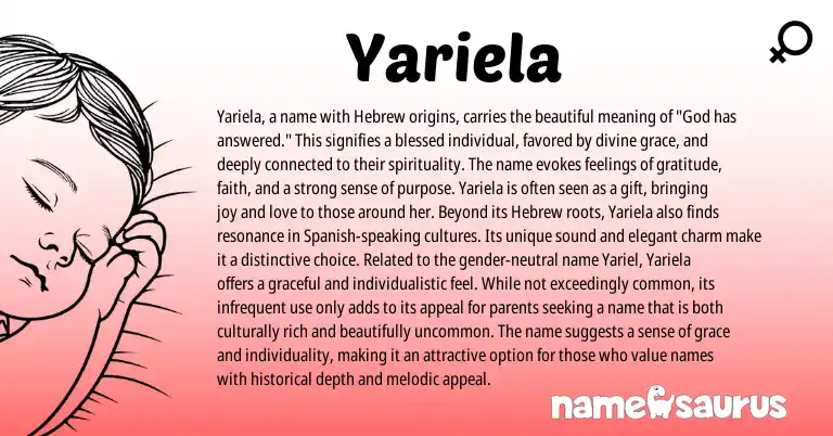 Infographic about Yariela name meaning, Yariela is a name from Hebrew origin(s).