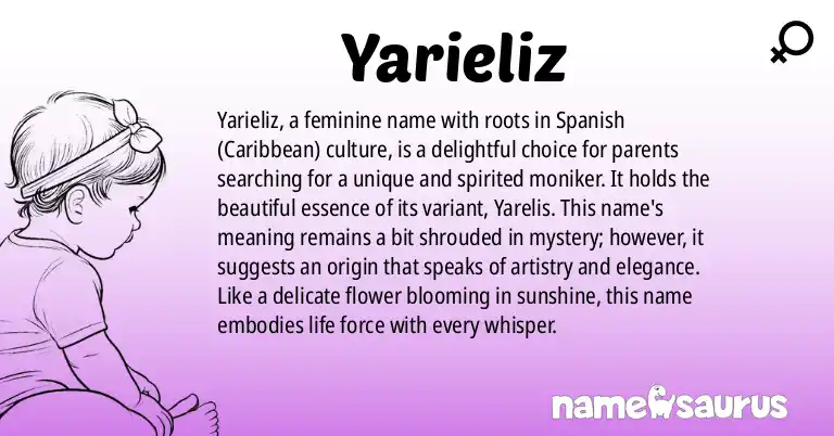 Infographic about Yarieliz name meaning, Yarieliz is a name from Spanish (Caribbean) origin(s).