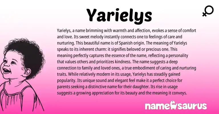 Infographic about Yarielys name meaning, Yarielys is a name from Spanish origin(s).
