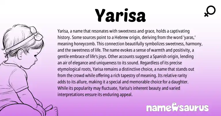Infographic about Yarisa name meaning, Yarisa is a name from Hebrew origin(s).