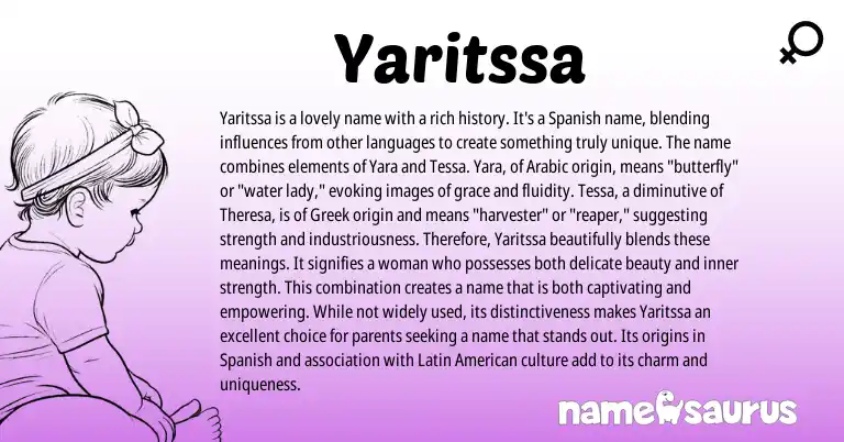 Infographic about Yaritssa name meaning, Yaritssa is a name from Spanish, Arabic origin(s).