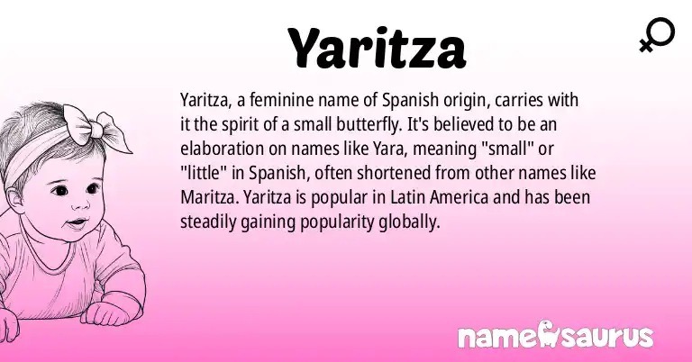 Infographic about Yaritza name meaning, Yaritza is a name from Spanish (Latin American), Spanish origin(s).
